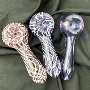 Handmade 4 Inch White Swirled Glass Pipe - Clear Pink Purple Unique Cute Girly Pipe - Collectible Gifts