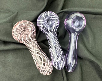 Handmade 4 Inch White Swirled Glass Pipe - Clear Pink Purple Unique Cute Girly Pipe - Collectible Gifts