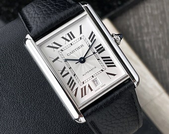 uitverkoop Cartier Tank Must XL automatisch staal zwart leer zilveren wijzerplaat 2022