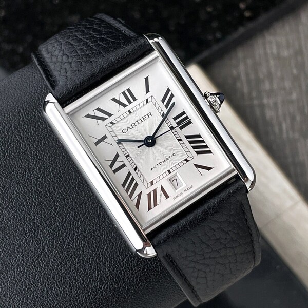 sale Cartier Tank Must XL Automatic Steel Black Leather Silver Dial 2022