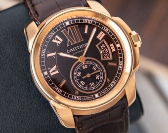 Verkauf Cartier Calibre de Cartier Roségold, braunes Zifferblatt, automatisches Datum