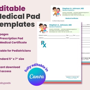Editable Prescription Pad | Editable Medical Certificate | Rx Prescription Template | Canva | Printable Prescription Pad | Pediatrician