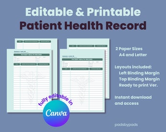Editable Patient Health Record | Printable Patient Health Record | Medical Pad | Medical Records | Patient Record | Medical Notes | Canva