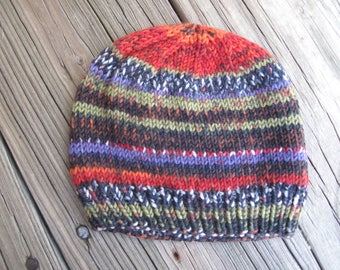 Baby Hat / Beanie Hand-Knitted in Self-Striping Soft Merino Wool (newborn to three months size) OOAK