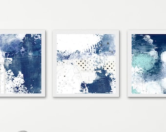 Navy Blue and White Large Wall Art - Abstract Downloadable Print , 3 Piece Wall Art , Above Bed and Living Room Wall Art