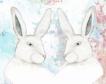 Bunny Instant Download - Feminine Wall Art , Digital Download, Pink Office Art, Printable Women Gift for the Rabbit Lover