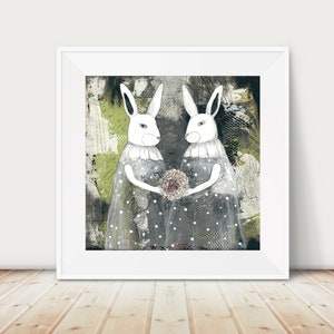 Printable Rabbit Wall Art Woodland Animals , DIY Modern Art , Grey and Green Art Print , Printable Artwork , Living Room Wall Art image 1