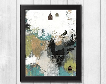 Black Crow Art Print, Modern Whimsical Bird (Digital Download)