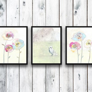 Barn Owl Art Prints Set of Three Prints, Printable Art Set, Whimsical Woodland Animal Prints, Large Nature Wall Art in a Variety of Sizes image 2