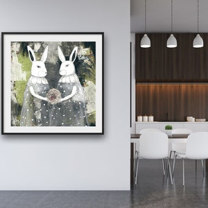 Printable Rabbit Wall Art Woodland Animals , DIY Modern Art , Grey and Green Art Print , Printable Artwork , Living Room Wall Art image 3
