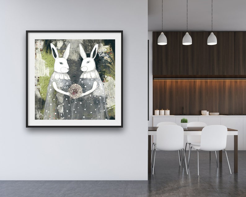 Printable Rabbit Wall Art Woodland Animals , DIY Modern Art , Grey and Green Art Print , Printable Artwork , Living Room Wall Art image 3