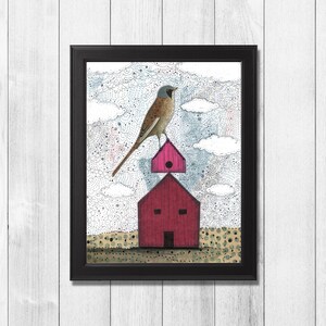 Printable Bird Artwork Whimsical Woodland Theme Digital Print, Home Decor Wall Art , Realtor Gift Idea image 4