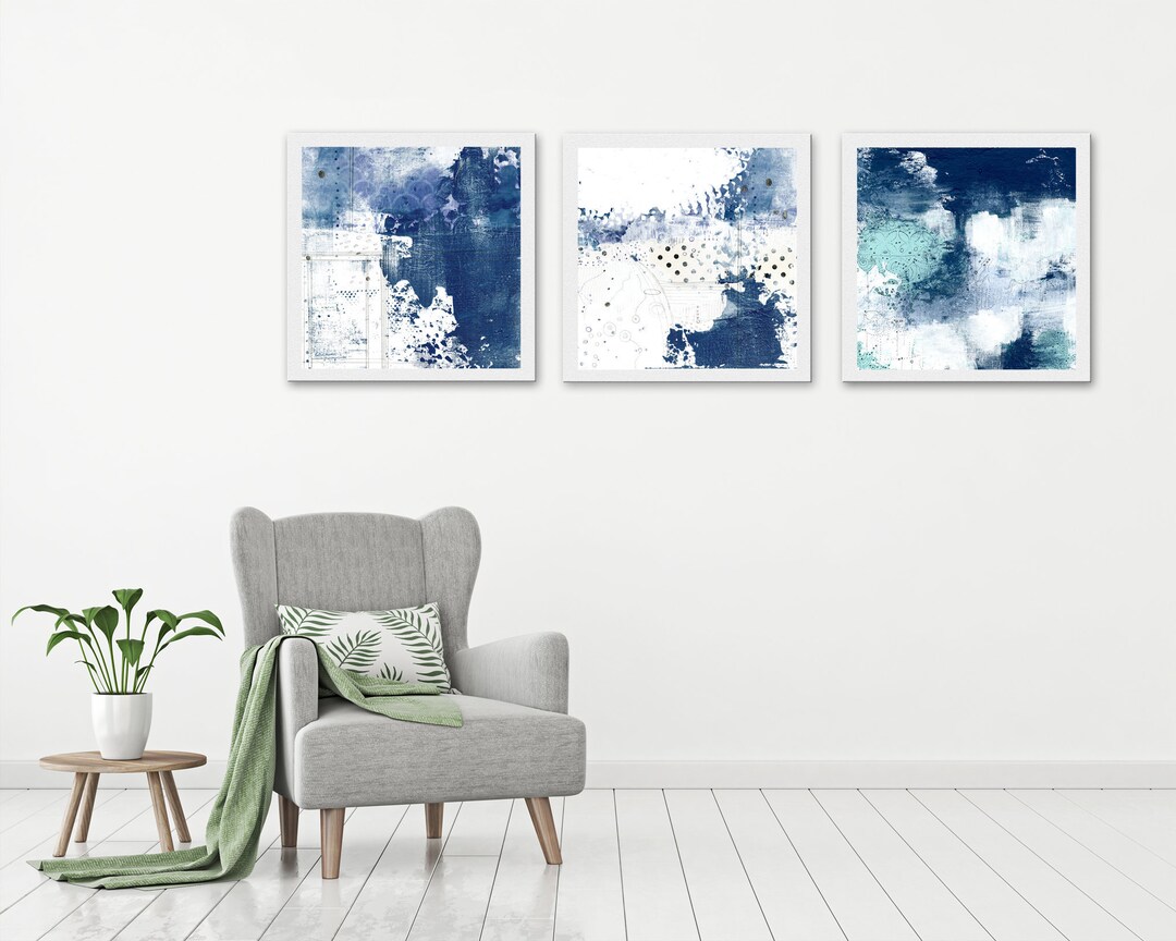 Navy Blue and White Large Wall Art Abstract Downloadable Print , 3