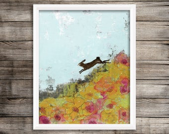 Bunny Landscape Art Print – Whimsical Nursery Decor (Digital Download)