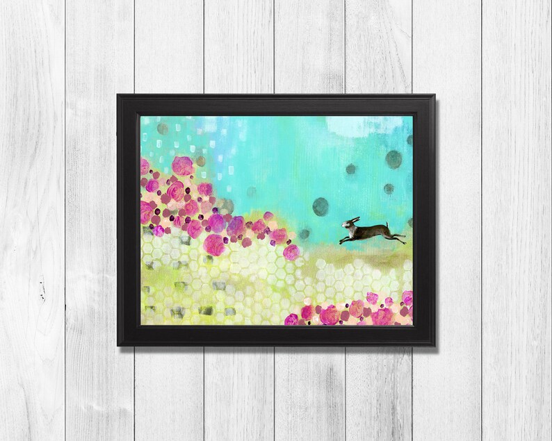 Printable Rabbit Wall Art Forest Friends Instant Download, Whimsical Woodland Nursery Decor, Floral Print Downloadable image 2