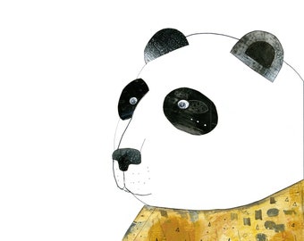 Digital Download Panda Bear Print - DIY Minimilist Modern Art , Black and Gold Digitital Download Kids Art