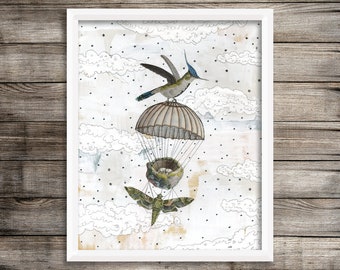 Hummingbird Print - Printable Bird Artwork , Hummingbird Wall Art , Digital Art Downloadable