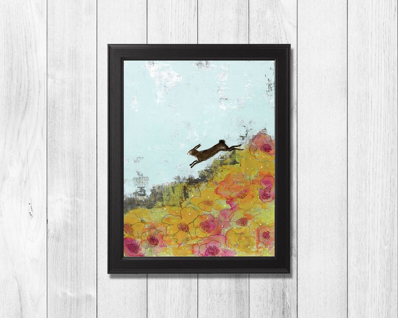 Rabbit Wall Art Botanical Print, Printable Artwork, Bunny and Landscape Painting Art Print for Your Woodland Nursery Decor image 3