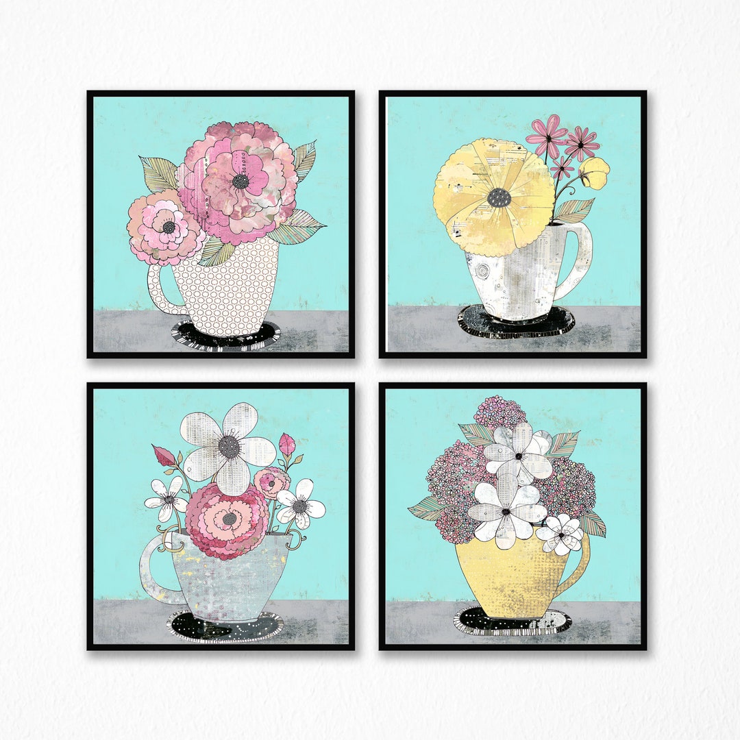 Flower Art Print Set Set of Four Prints Printable Artwork Etsy