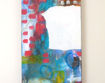 Large Vertical Mixed Media Painting, Abstract Geometric Painting, Modern Art Home Decor