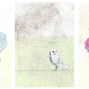 Barn Owl Art Prints Set of Three Prints, Printable Art Set, Whimsical Woodland Animal Prints, Large Nature Wall Art in a Variety of Sizes image 3