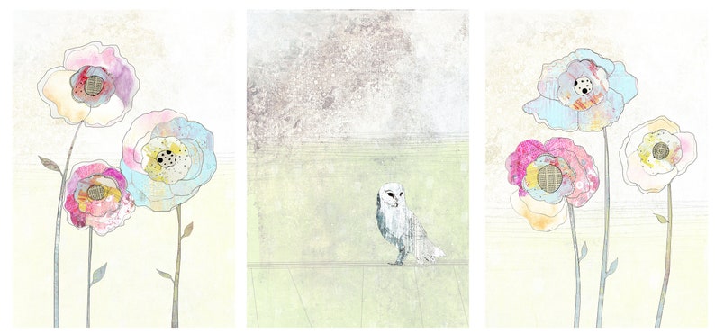 Barn Owl Art Prints Set of Three Prints, Printable Art Set, Whimsical Woodland Animal Prints, Large Nature Wall Art in a Variety of Sizes image 3