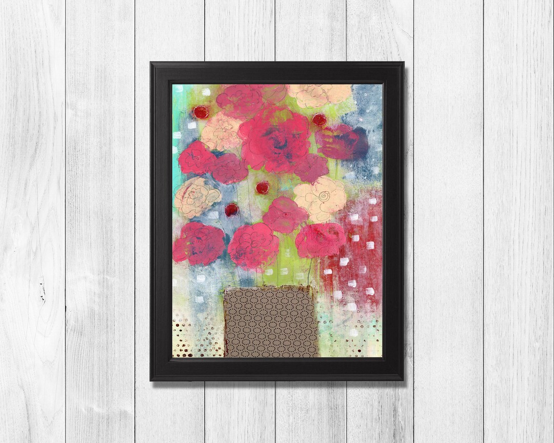 Hot Pink Wall Decor Printable Floral Wall Art , Downloadable Digital