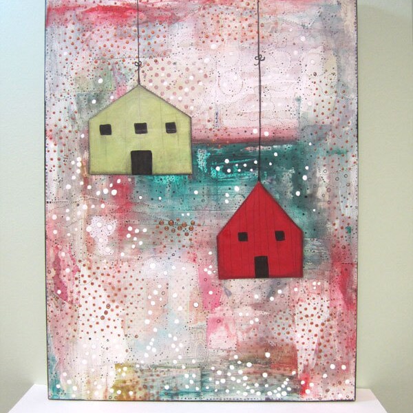Clearance. Original Mixed Media Painting , Abstract Acrylic Painting ,  Folk Art Original  , Whimsical Art Painting , One of a Kind
