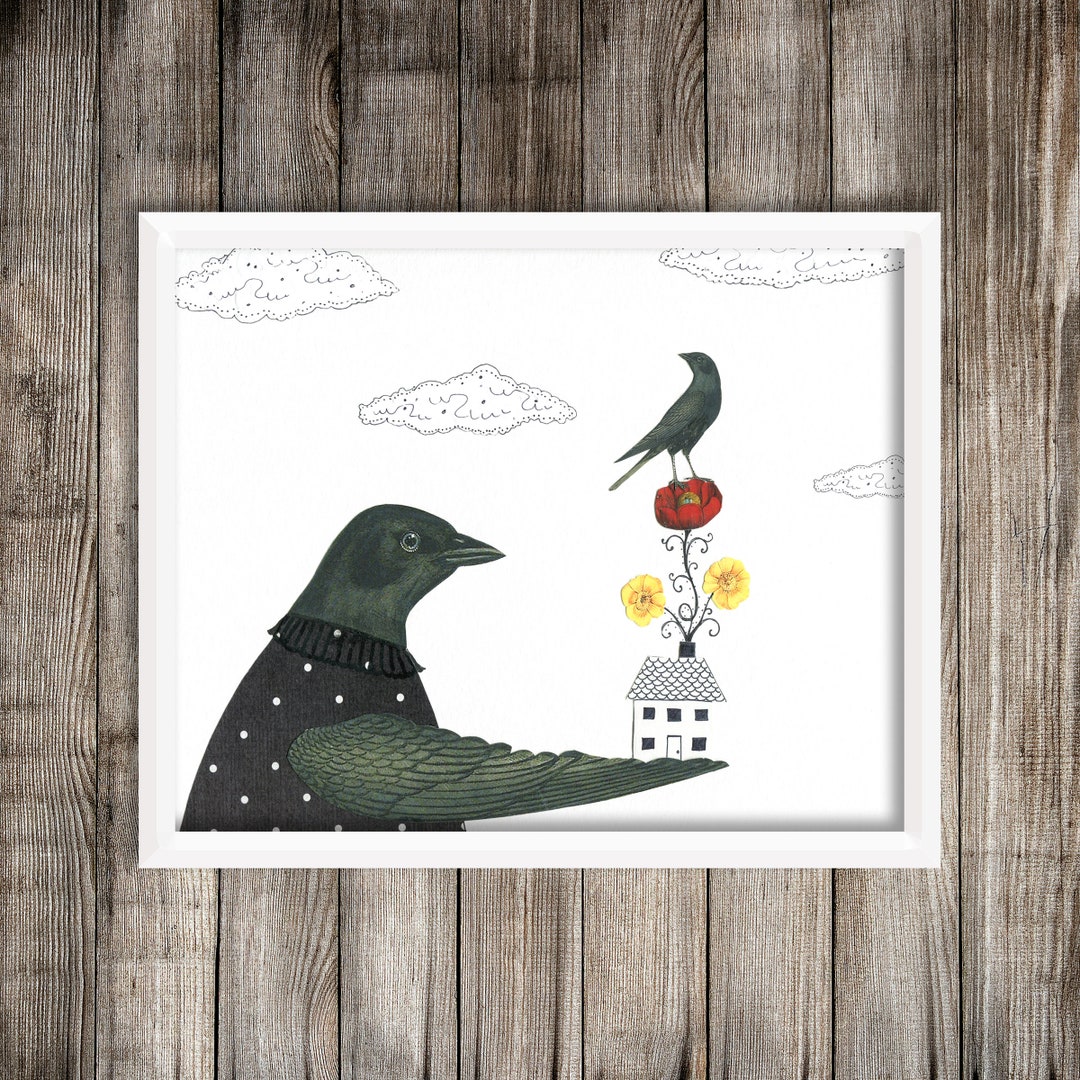 Black Crow Printable Artwork Blackbird Digital Art , Woodland Theme Art ...
