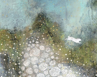 White Rabbit Art Print – Woodland Nursery Decor (Digital Download)