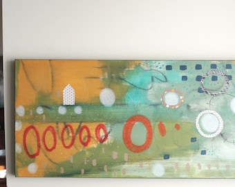 Original Abstract Canvas Art – Mixed Media Collage, Colorful Living Room Decor