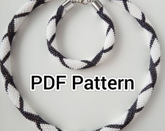 Perlenhäkeln-Halskette-Muster: Schwarz-Weiß-Spirale (PDF-Muster)