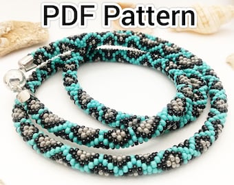 Gehaakt pdf-patroon met kralen, rocailles kettingpatroon, kraal gehaakt touwpatroon voor kralenketting en armband