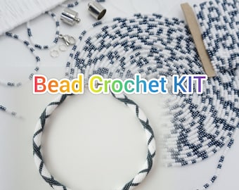 Kit de colar de crochê com miçangas para adultos, kit de artesanato para fazer joias faça você mesmo, conjunto de miçangas para iniciantes para criar colares artesanais