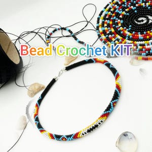 DIY Beaded Necklace Kit, Colorful Jewelry Making Kit, Bead Crochet Starter Kit, Beginner Beadweaving Craft Gift, Rope Jewelry DIY