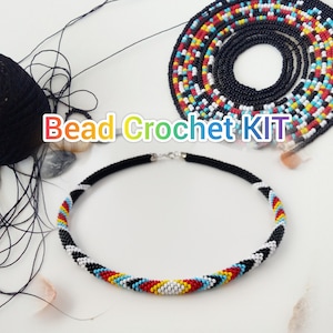Beaded Necklace DIY Kit “Colorful Rope”, Crochet Jewelry Making Kit for Adults, Beginner Craft Gift Set