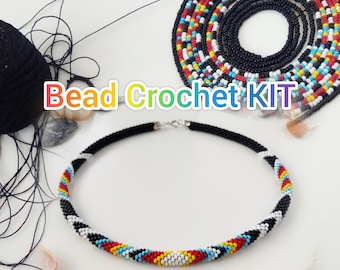 Kit DIY para colar de contas "Corda colorida", kit para fazer joias de crochê para adultos, conjunto de presente para artesanato iniciante