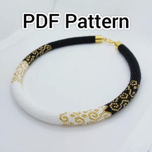 Elegant Bead Crochet Necklace PDF Pattern in Black and White for Seed Beads Jewelry Crafting Crafter Gift