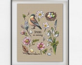 Spring Bird Sampler Cross Stitch Pattern – Floral Hand Embroidery (Digital Download PDF)