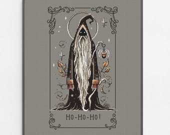Spooky Santa Cross Stitch: Dark Christmas Gothic Witchcraft, Black Santa in Ornate Frame, horror tarot card Pattern, digital Download PDF