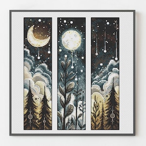 Forest Magic Cross Stitch Bookmark Pattern - Dark Fantasy Design for Cozy Reading Nooks, digital Download PDF