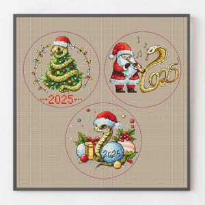 Leuke nieuwjaarsslang-kruissteekset pdf: kerstmanslangen en leuk borduuridee voor de feestdagen, 2025 kerstontwerpen en -groeten, digitale download