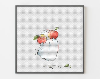Spooky Ghost and Apples Cross Stitch Pattern – Halloween Home Decor (PDF Pattern)