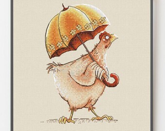 Funny lady Hen Under Golden Umbrella: Nursery Decor (Digital Download PDF)