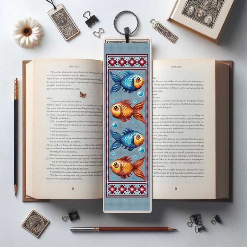 Fish Bookmark Pattern Funny Fish Cross Stitch Bookmark Set - Dive Deep Into Books - Two ...