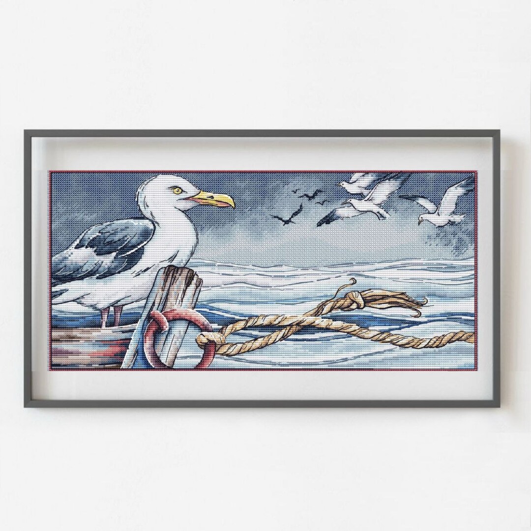Realistic Watercolor Albatross Cross Stitch Pattern, Stormy Sky ...