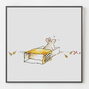 Lieve babymuis in Matchbox Cross Stitch Design - Nursery Decor Project - PDF digitale download, cadeau, schattig muisontwerp, leuk borduurwerk