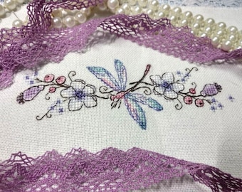 Delicate Blue Dragonfly Cross Stitch Pattern - Minimalist Floral Design for Modern Embroidery  Bookmark Decor, digital download PDF