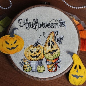 Halloween Pillow Design: Carved Pumpkin Cross Stitch Pattern with Spooky Inscription, Stylish home Decor, hand embroidery, digital download
