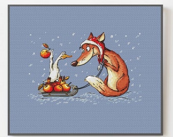 Cheeky Fox Christmas Cross Stitch Pattern: Goose & Apples (Digital download PDF)